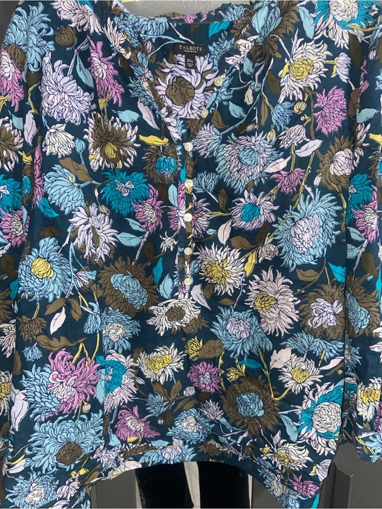 Talbots Tops - Talbots Navy Floral Button-Front Blouse with Multicolor Blooms